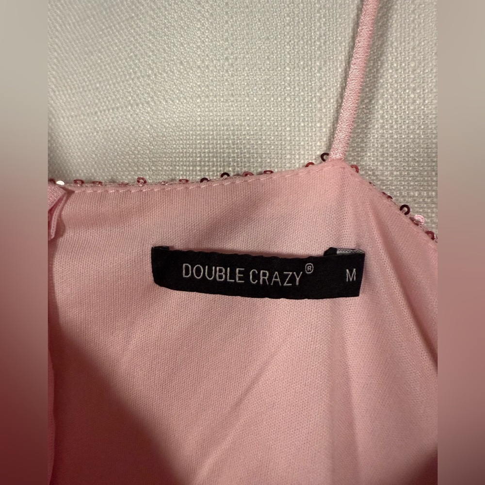 Double Crazy Light Pink Sequin Surplice Neck Mini Dress Size Medium - Picture 4 of 9